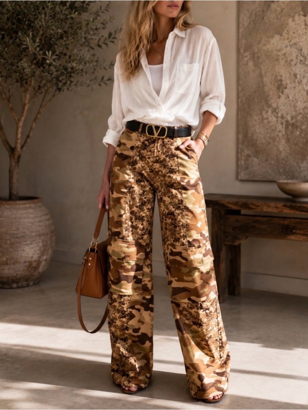 REHAB LAB Camouflage Wide-Leg Cargo Pants